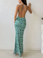 Crisscross Back Floral Print Bodycon Maxi Dress - Ladyez