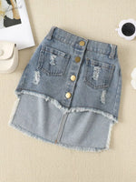 Children's Smocked Top and Distressed Denim Skirt Set