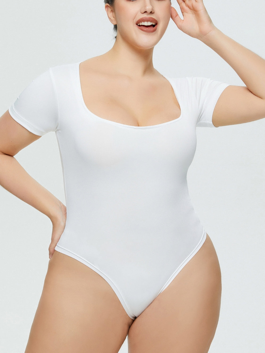 Full Size Square Neck Short Sleeve Bodysuit - Ladyez
