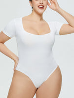 Full Size Square Neck Short Sleeve Bodysuit - Ladyez