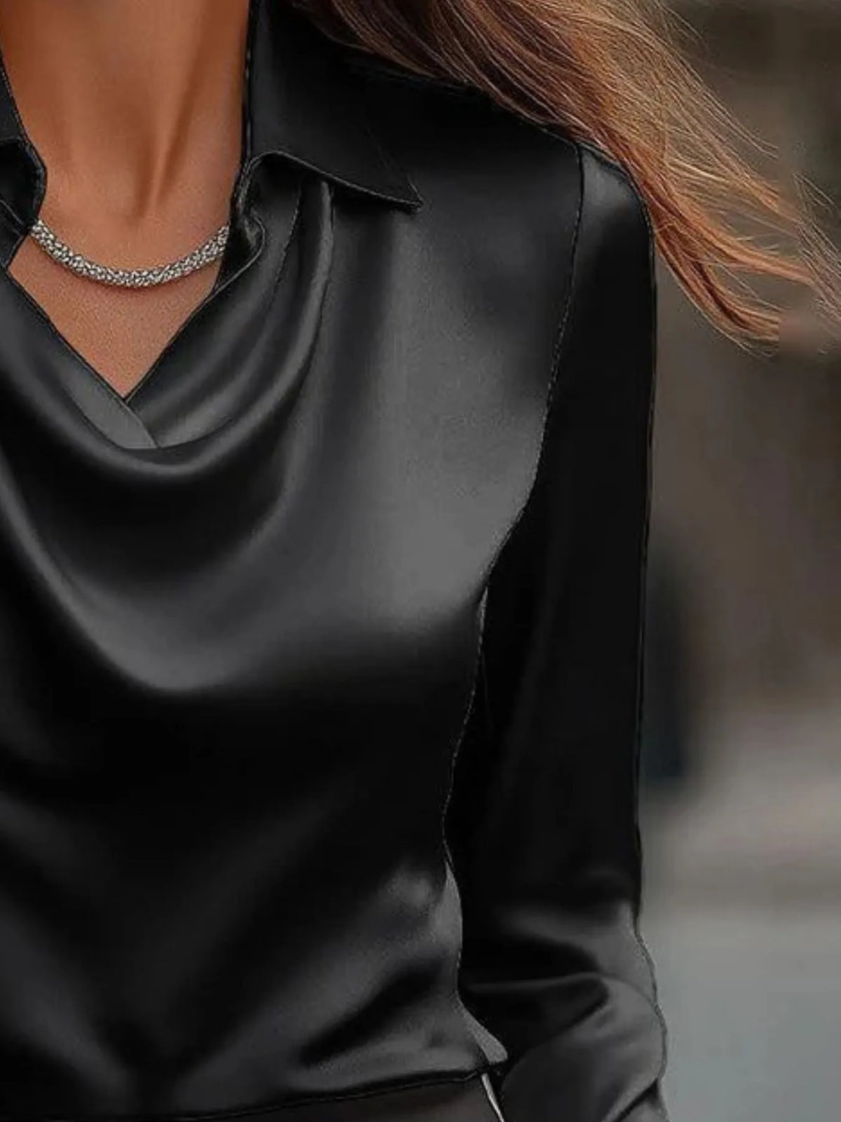 Full Size Long Sleeve Blouse with Collar Plus Size - Ladyez