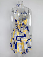 Colorful Print Halter Neck Ruffle Mini Dress