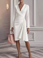 Front Ruched V-Neck Long Sleeve Dress