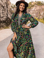 Printed Notched Neck Maxi Dress - Ladyez