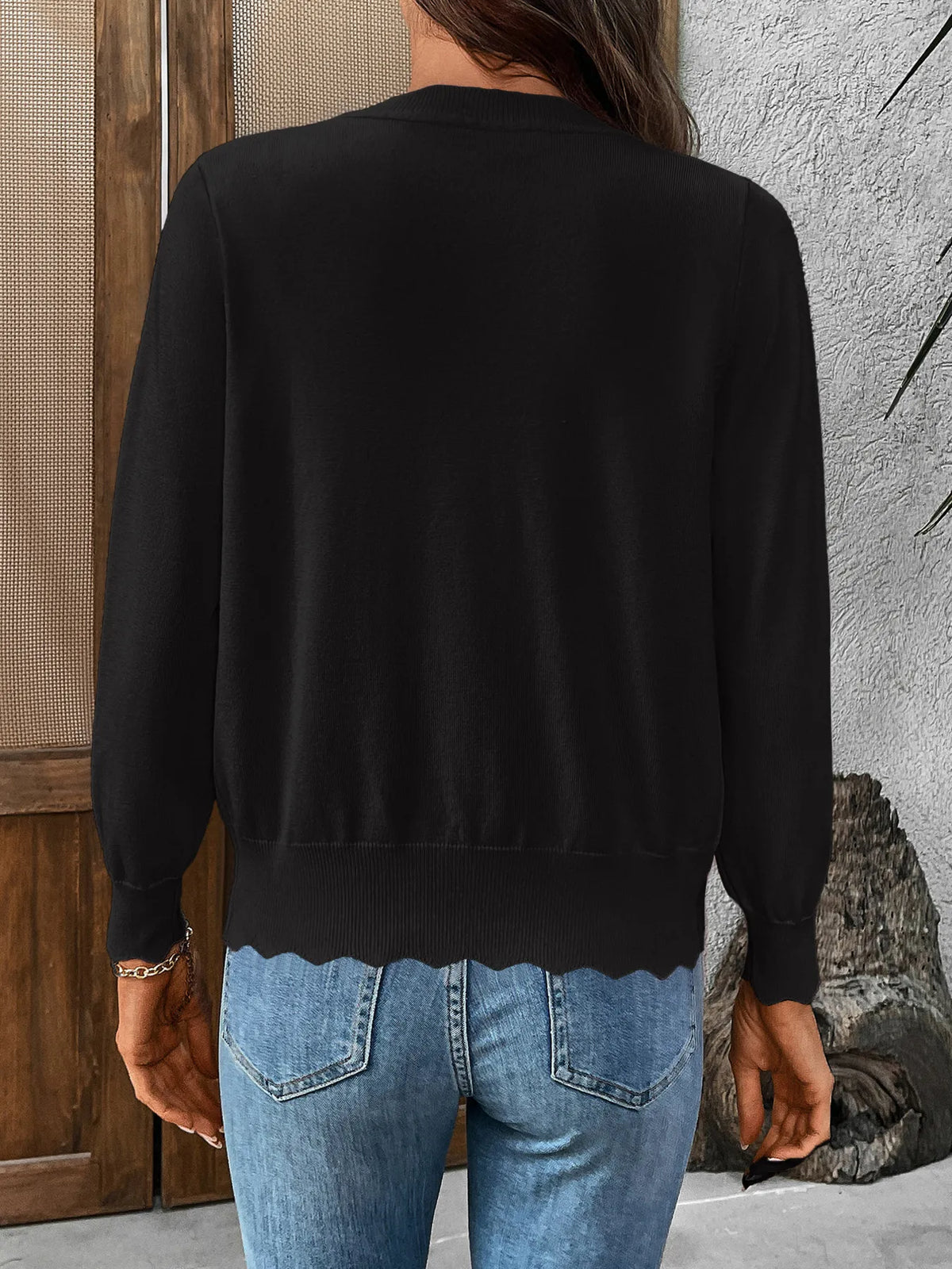 Ribbed Edge Button-Up Knit Cardigan