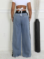 High Waist Wide Leg Denim Jeans with Side Letter Print - Ladyez