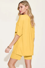 Basic Bae Bamboo Full SizeV-Neck Drop Shoulder T-Shirt and Shorts Set