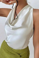 Satin Cowl Neck Sleeveless Blouse - Ladyez