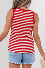 Stripe Buttoned Ribbed Knit Tank Top