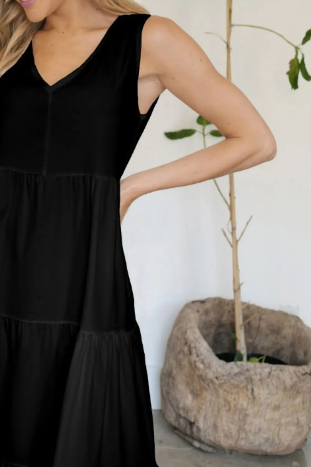 FAM-FAM Tiered V-Neck Sleeveless Dress - Ladyez