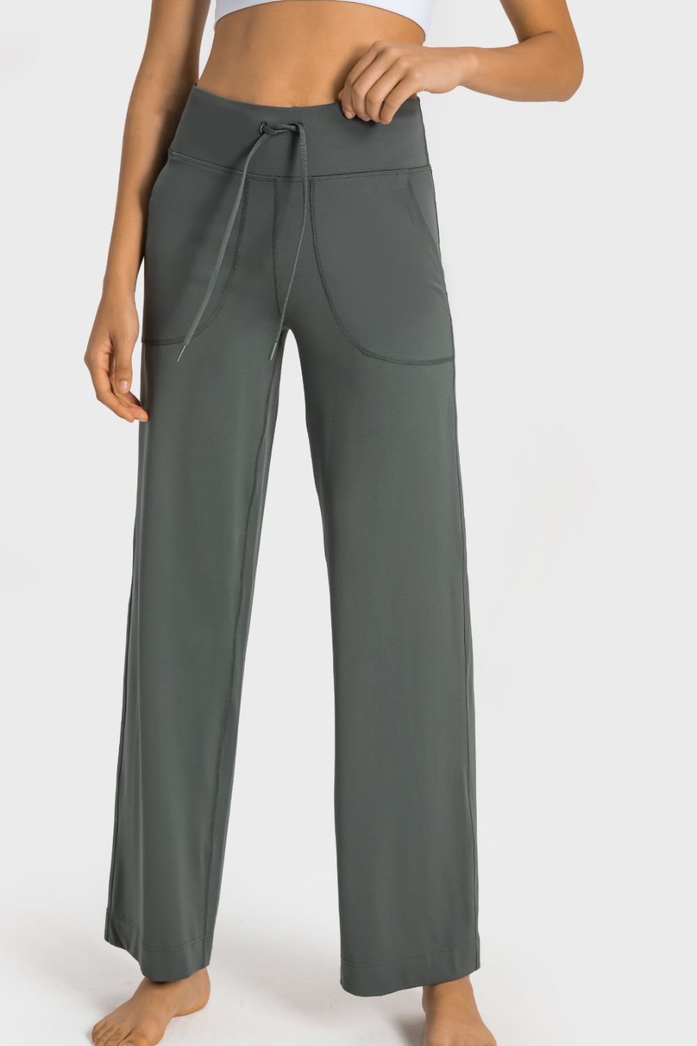 Millennia Drawstring Waist Wide Leg Sports Pants with Pockets - Ladyez