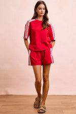 BiBi French Terry Side Lace Detail Short Sleeves Top