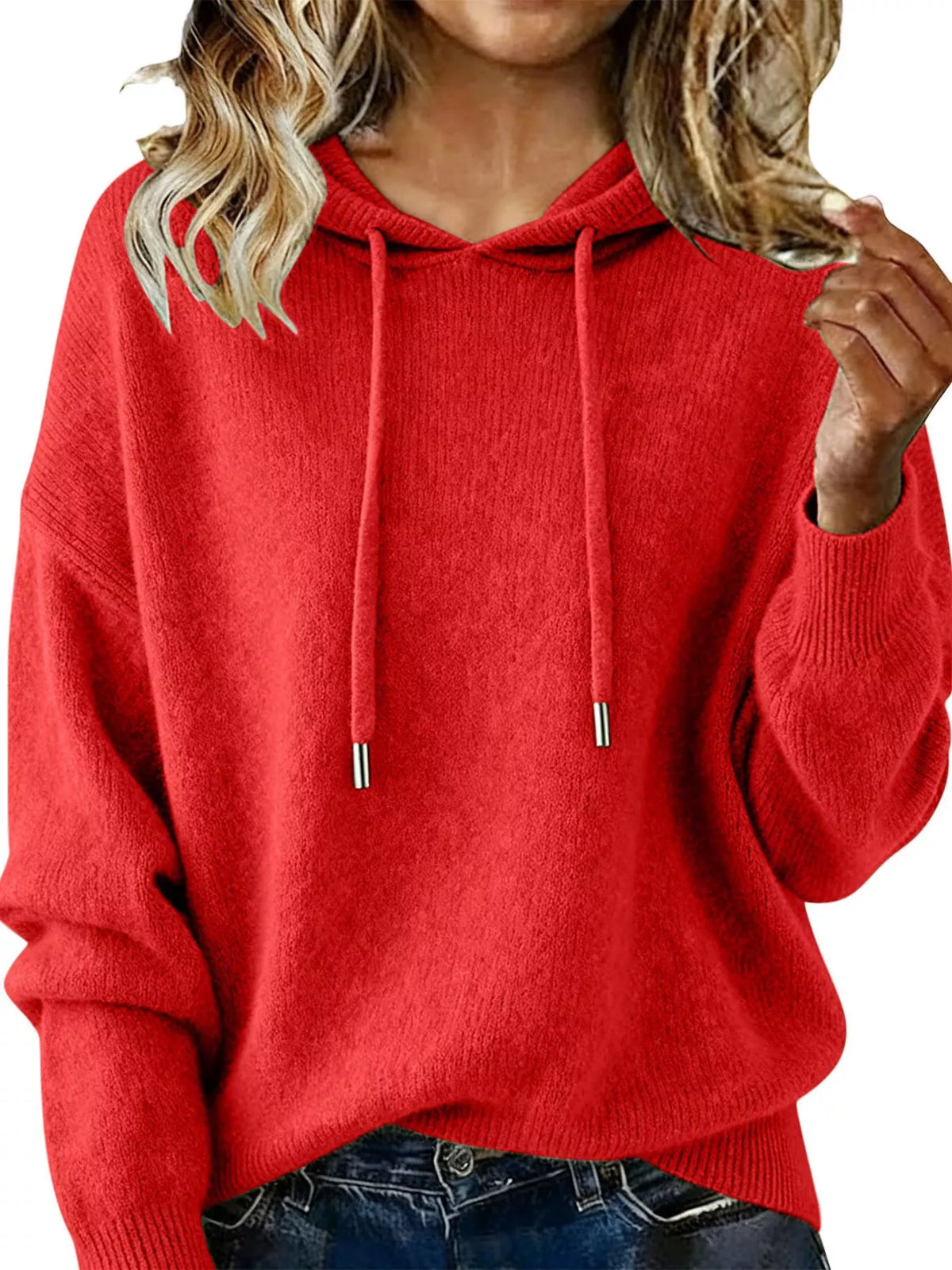 Drawstring Long Sleeve Hooded Sweater
