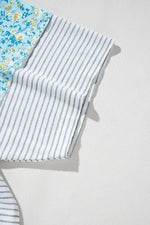 Stripe Floral Insert Sleeves Contrast Round Neck Tee