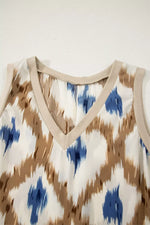 Abstract Print V Neck Sleeveless Midi Dress