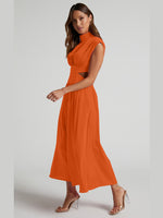 Cutout Mock Neck Sleeveless Ruched Dress - Ladyez