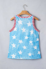 Tie Dye Star Print Striped Trim Round Neck Casual Tank Top