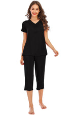 V-Neck Short Sleeve Top and Pants Lounge Set - Ladyez