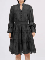 Ruffle Lace Trim Long Sleeve Dress