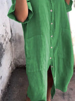 Full Size Casual Linen Button-Down Shirt Dress Plus Size - Ladyez