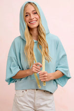BiBi Washed Terry Short Sleeve Drawstring Hoodie Top