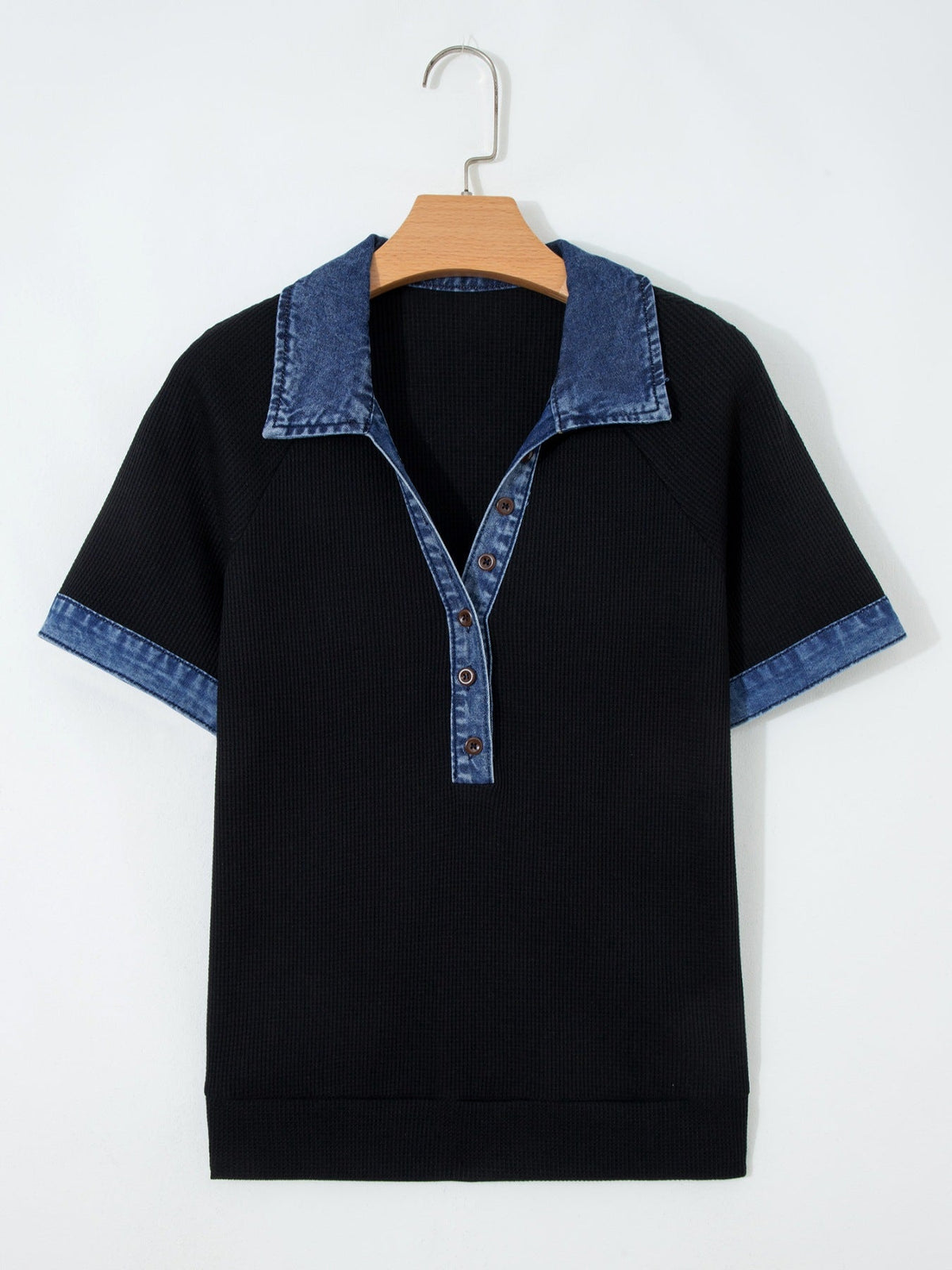 Denim Trim Button Detail Top