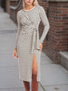 Slit Striped Long Sleeve Dress