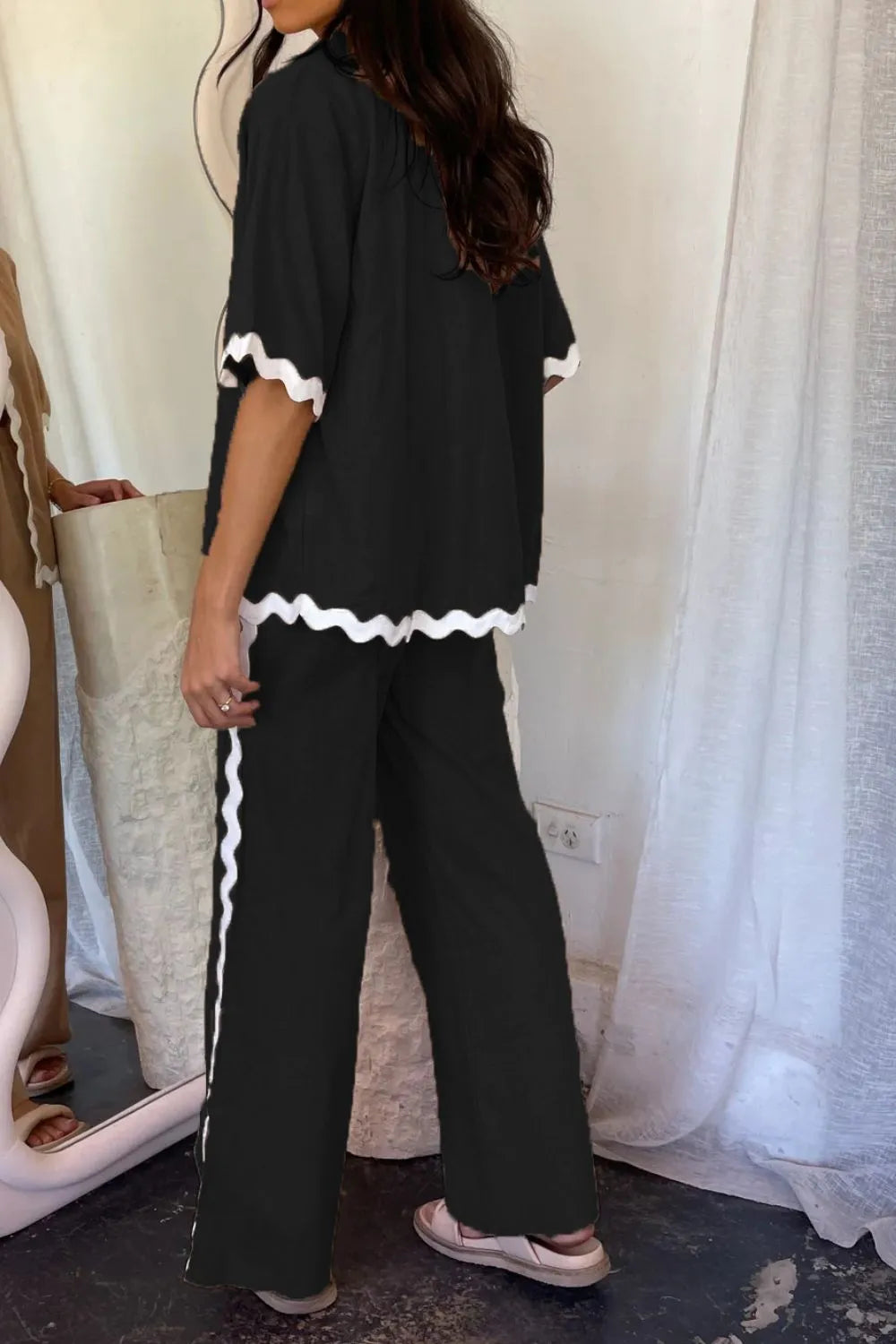 Contrast Trim Half Sleeve Top and Pants Set