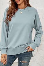 Round NeckDropped Shoulder Slit Sweatshirt