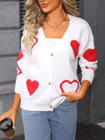 Valentine's Day Heart Pattern Button-Up Knit Cardigan