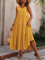 Tiered V-Neck Sleeveless Dress - Ladyez