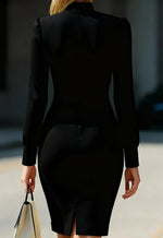Slit High Neck Long Sleeve Dress