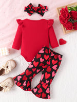 Children's Letter Ruffled Trim Bodysuit and Pants Set with Headband