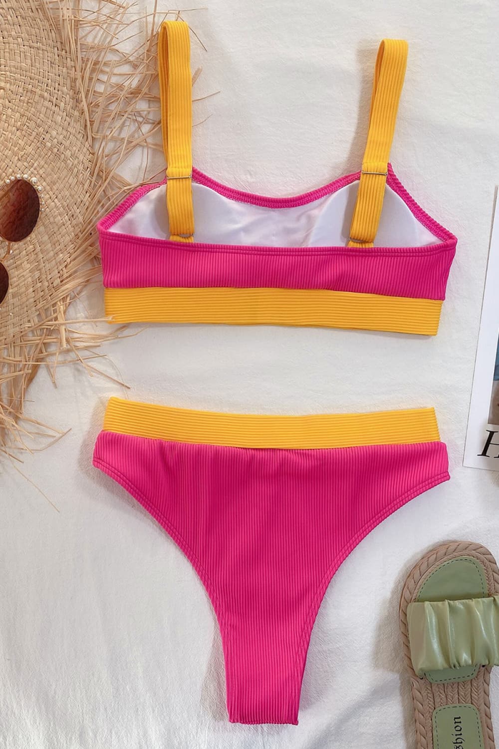 Color Block Scoop Neck Bikini Set - Ladyez