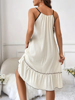 Full Size Tiered Ruffled Lounge Dress with Contrast Trim Plus Size - Ladyez