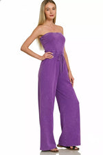 Zenana Acid Washed Strapless Tube Top Jumpsuit