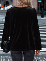 Full Size Velvet Cowl Neck Blouse Plus Size