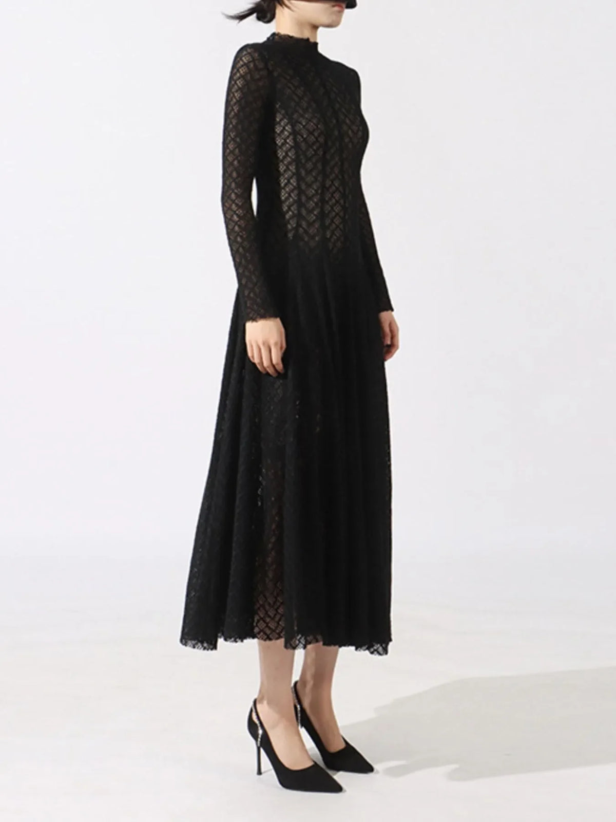 Lace Mock Neck Long Sleeve Dress