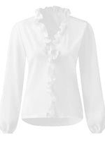 Ruffled V-Neck Long Sleeve Blouse