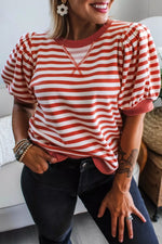Striped Puff Sleeve Casual T-Shirt