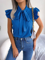 TieNeck Cap Sleeve Blouse