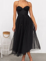 Sweetheart Neck Tulle Midi Dress - Ladyez