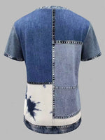 Denim Patchwork Short Sleeve Blouse