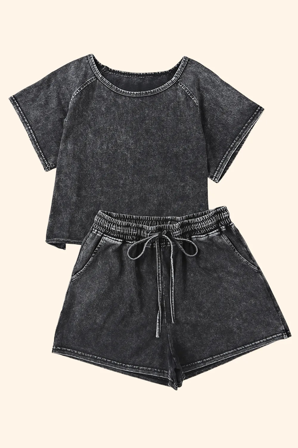 Heathered Round Neck Top and Shorts Lounge Set - Ladyez