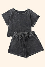 Heathered Round Neck Top and Shorts Lounge Set - Ladyez