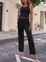 Round Neck Tank & Cardigan & Pants Set