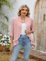 Eyelet Open Front Three-Quarter Sleeve Top