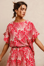 BiBi Print Woven Ruffled Sleeves Top
