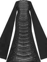 Rhinestone Slit Flare Sleeve Cape Maxi Dress