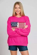 Zenana French Terry American Flag Pullover